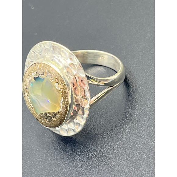 Sterling Silver Bezel Set Cabochon Boulder Opal Ring Size 8.75 - Picture 10 of 11